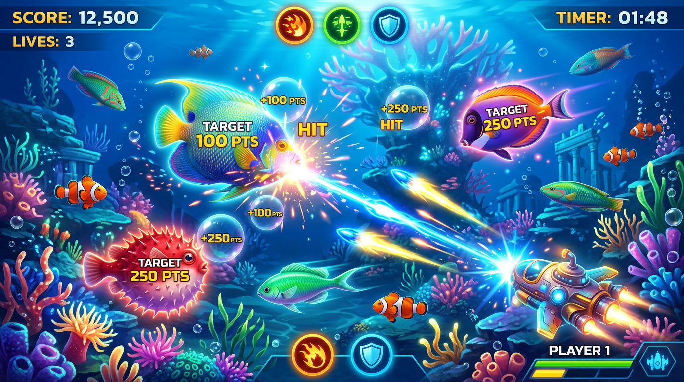 cara bermain tembak ikan online, target ikan besar, amunisi tembak ikan, strategi game tembak ikan, game arcade online